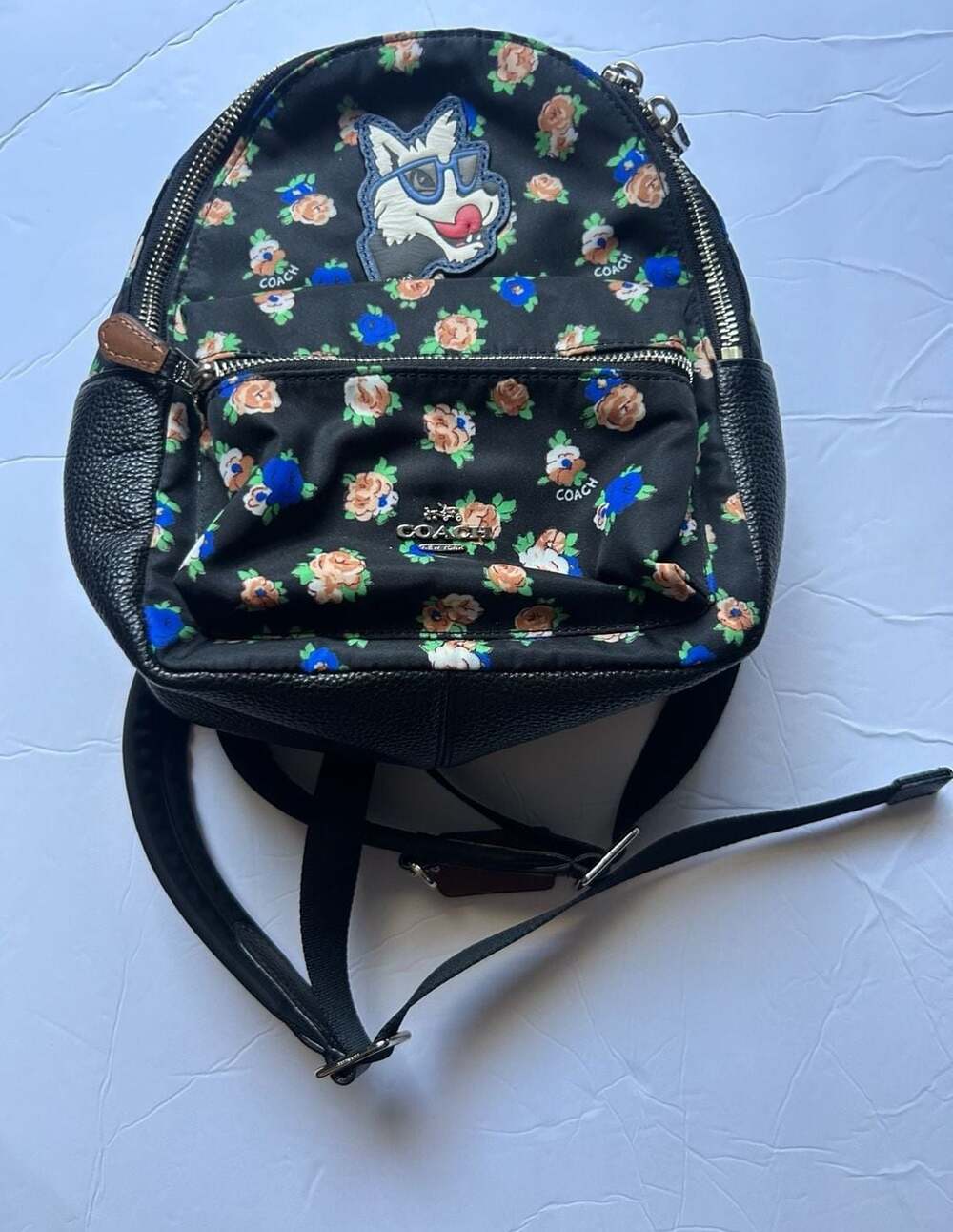 Coach Mini Charlie Tea Rose Floral Print Nylon Backpack 57636